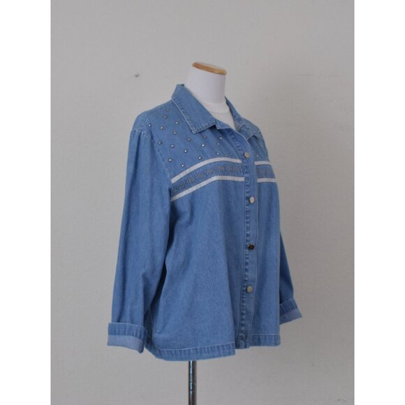 Vintage 80s  Embroidered‎ Blue Denim Shirt size 1X - Picture 4 of 10